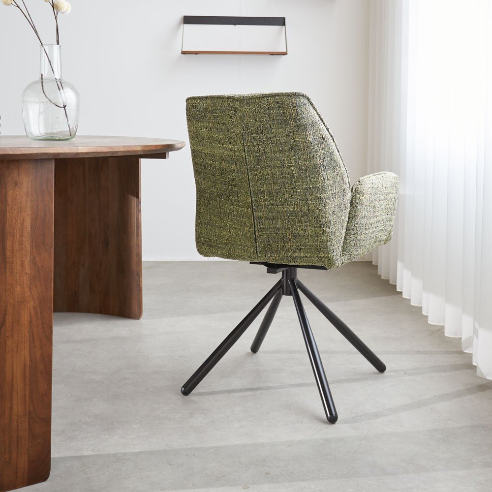 Dining room chair Novan chenille Dimehouse Green LxWxH 71x64x56 Fabric Atmospheric photo diagonal rear view