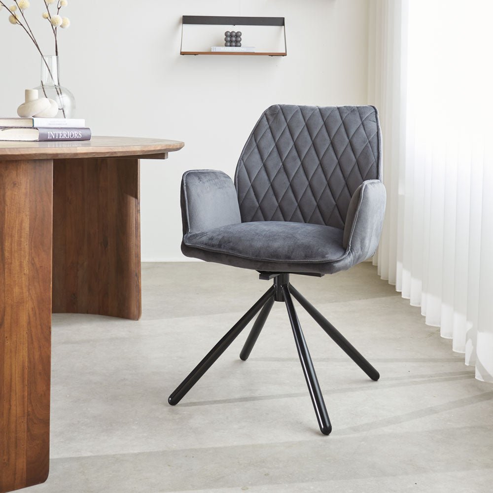 Dining room chair Novan velvet Dimehouse Anthracite LxWxH 71x64x56 Fabric Atmospheric photo diagonal front view