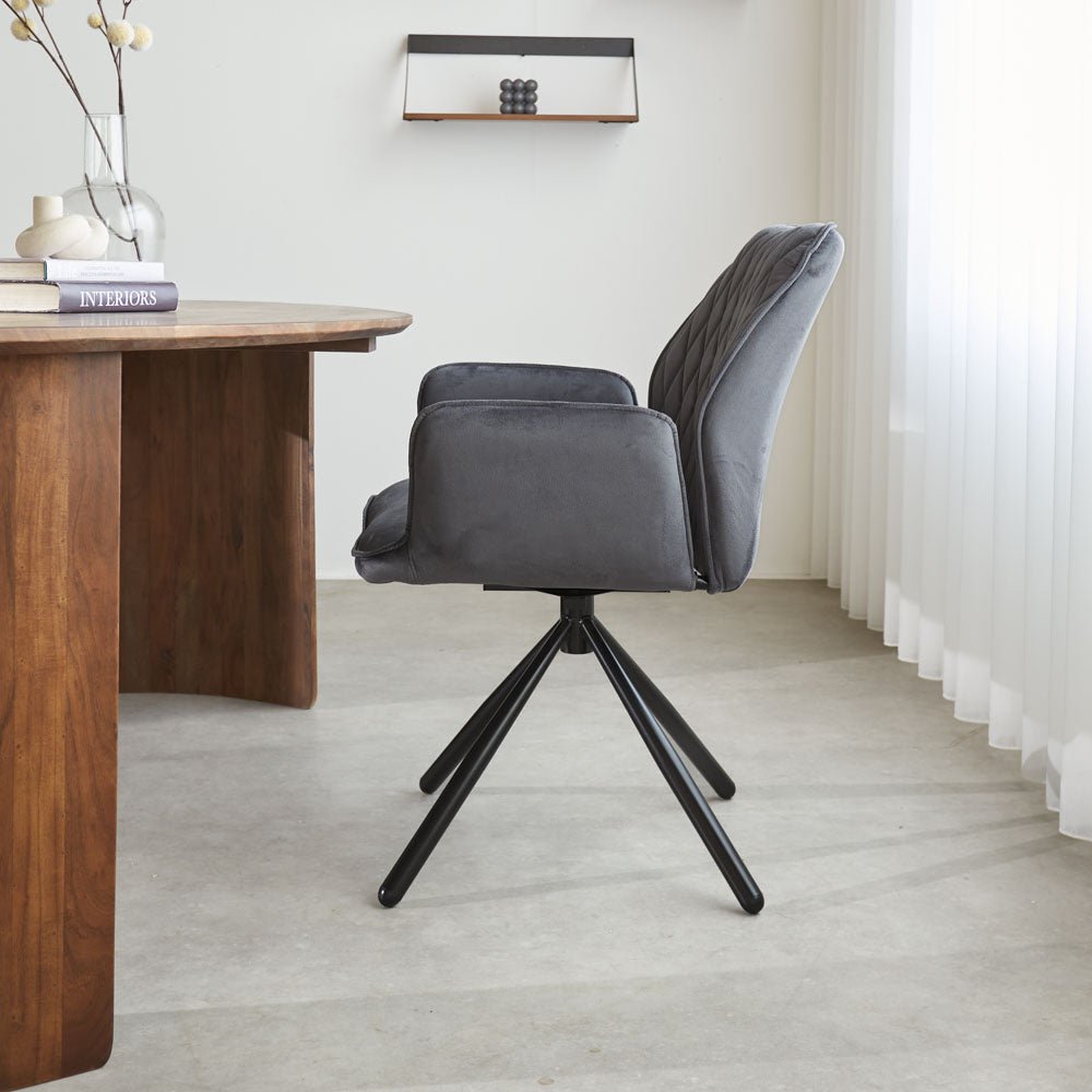 Dining room chair Novan velvet Dimehouse Anthracite LxWxH 71x64x56 Fabric Atmospheric photo side view