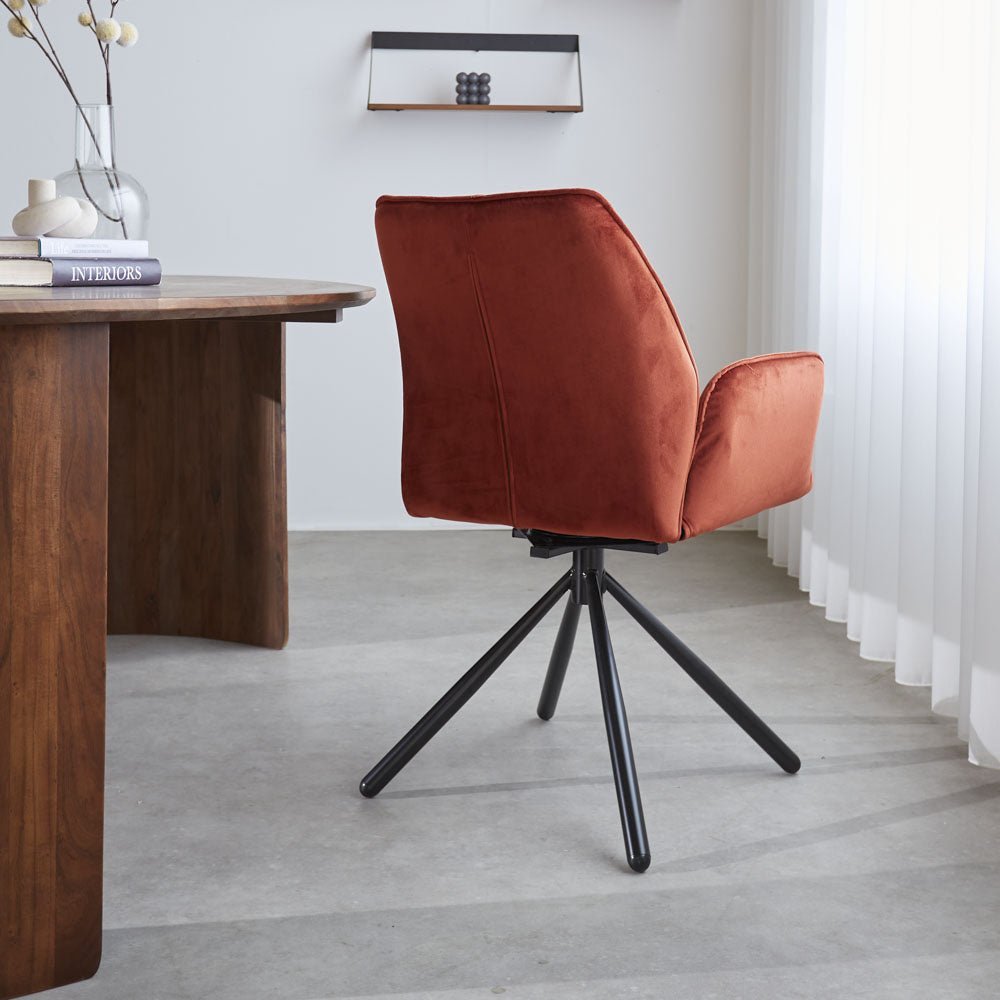 Dining room chair Novan velvet Dimehouse Copper LxWxH 71x64x56 Fabric Atmospheric photo diagonal rear view