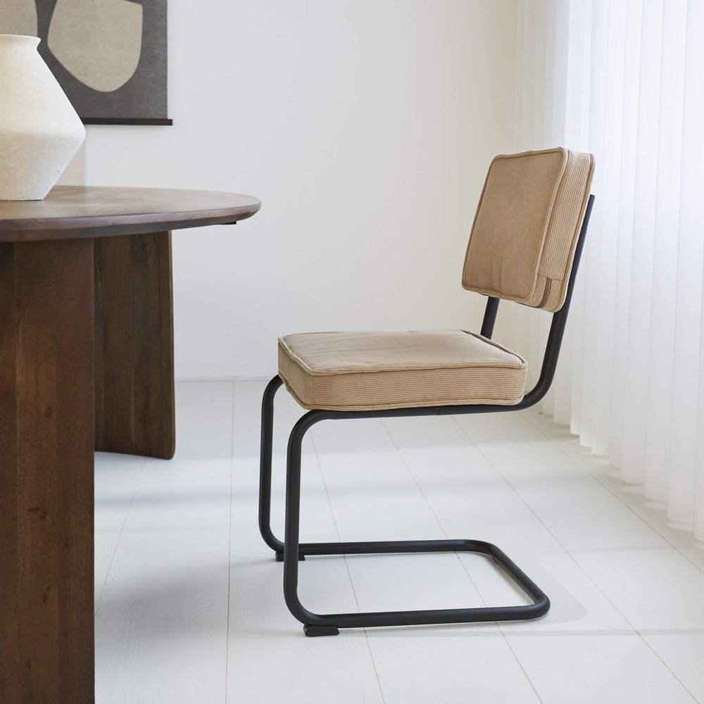 Dining room chair Remo ribbed fabric Dimehouse Brown LxWxH 56x55x51 Rib fabric Atmospheric photo side view