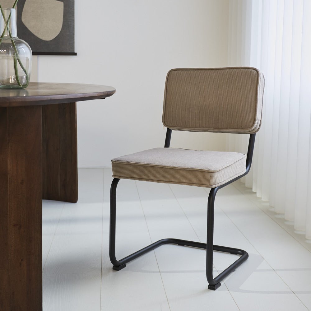 Dining room chair Remo ribbed fabric Dimehouse Gray LxWxH 56x55x52 Rib fabric Atmospheric photo diagonal front view