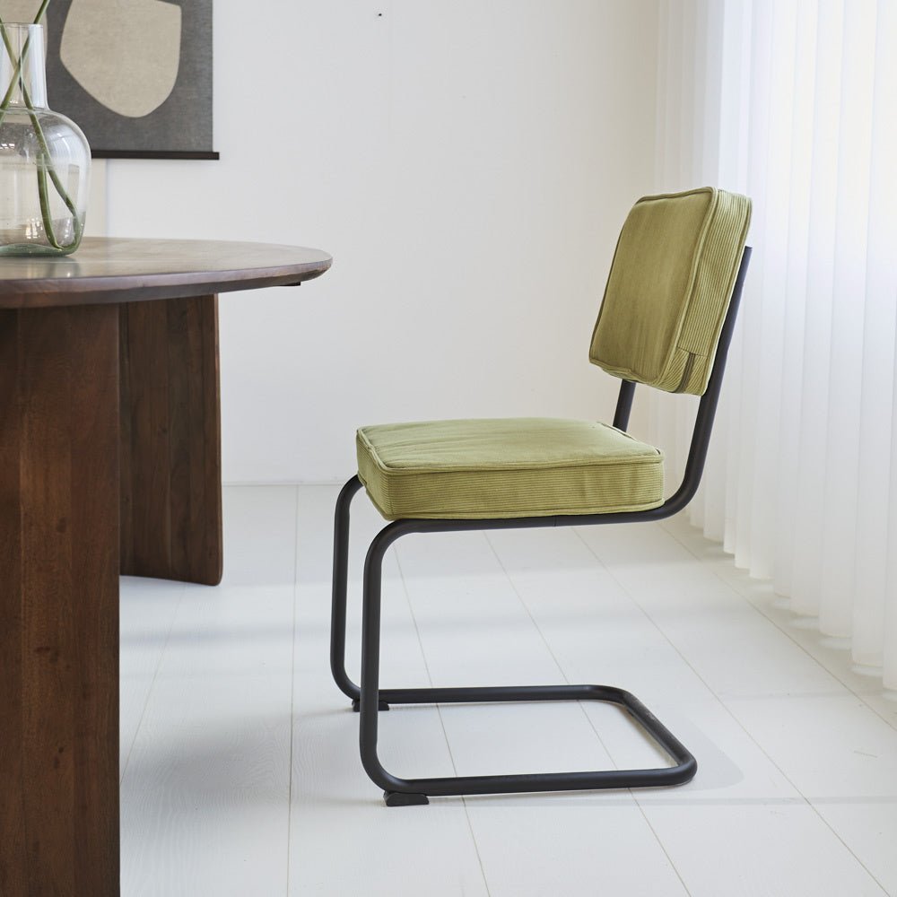 Dining room chair Remo ribbed fabric Dimehouse Green LxWxH 56x55x52 Rib fabric Atmospheric photo side view