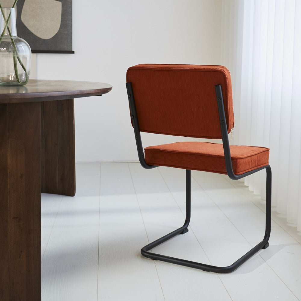 Dining room chair Remo ribbed fabric Dimehouse Rust LxWxH 56x55x52 Rib fabric Atmospheric photo diagonal rear view
