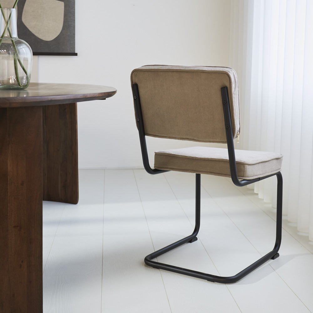 Dining room chair Remo ribbed fabric Dimehouse Gray LxWxH 56x55x52 Rib fabric Atmospheric photo diagonal rear view
