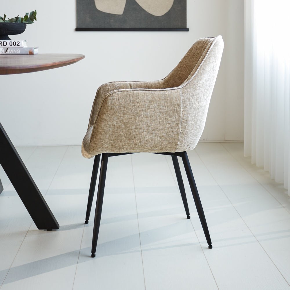 Dining room chair Sev Dimehouse Beige LxWxH 68x62x61 Fabric Atmospheric photo side view