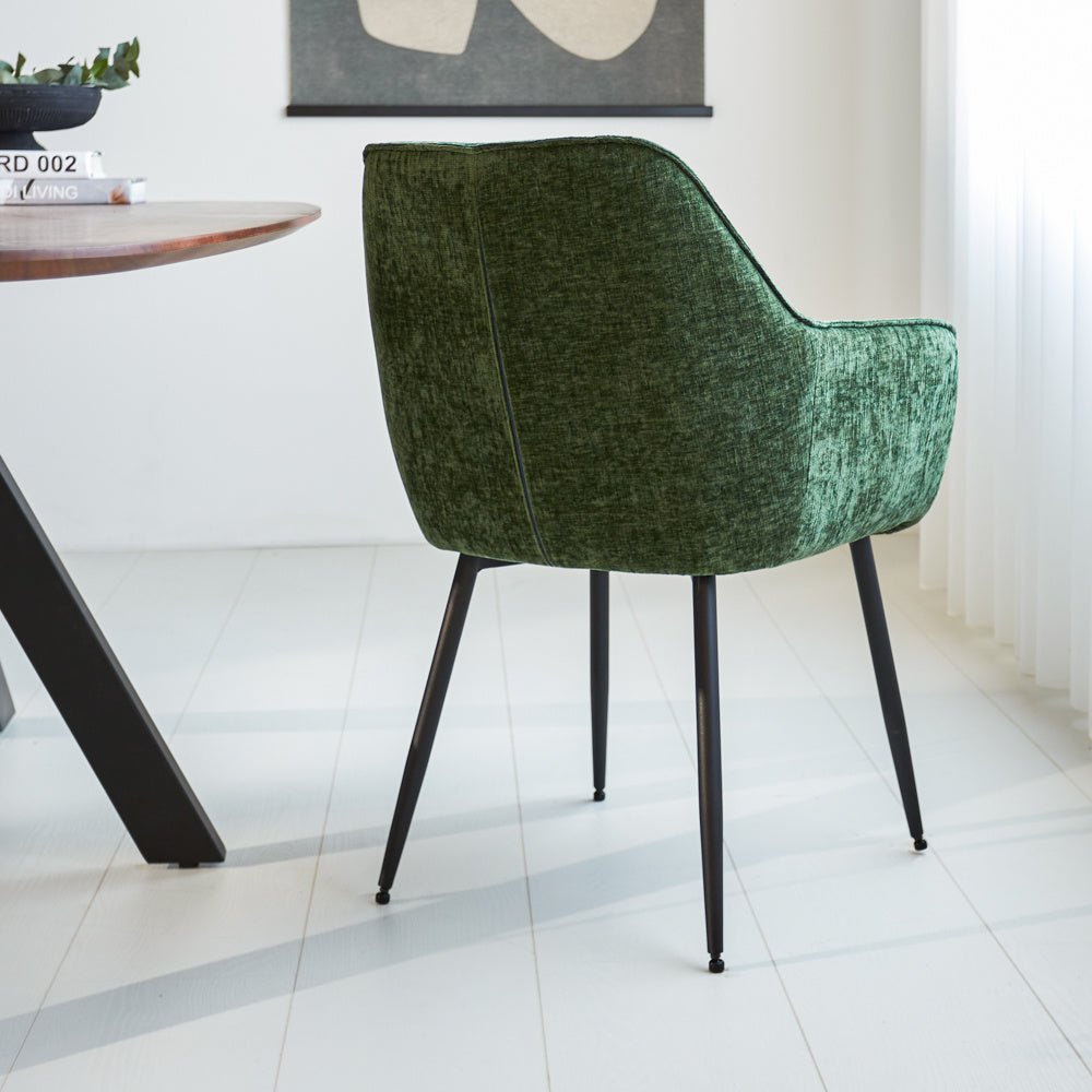 Dining room chair Sev Dimehouse Green LxWxH 68x62x61 Fabric Atmospheric photo diagonal rear view