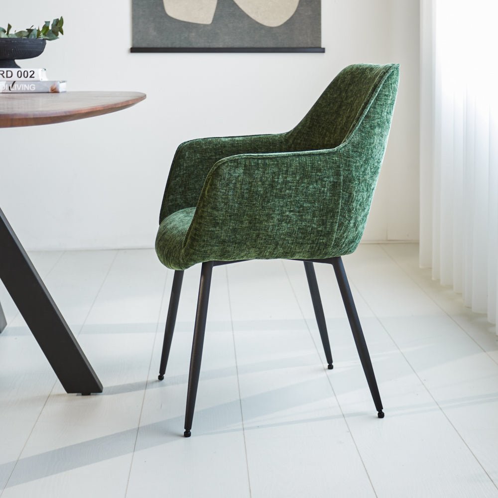 Dining room chair Sev Dimehouse Green LxWxH 68x62x61 Fabric Atmospheric photo side view