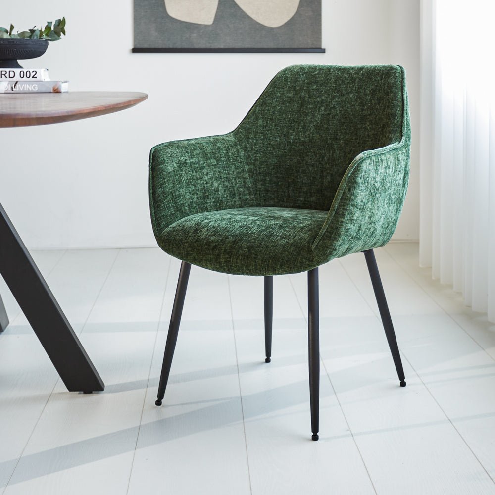 Dining room chair Sev Dimehouse Green LxWxH 68x62x61 Fabric Atmospheric photo diagonal front view