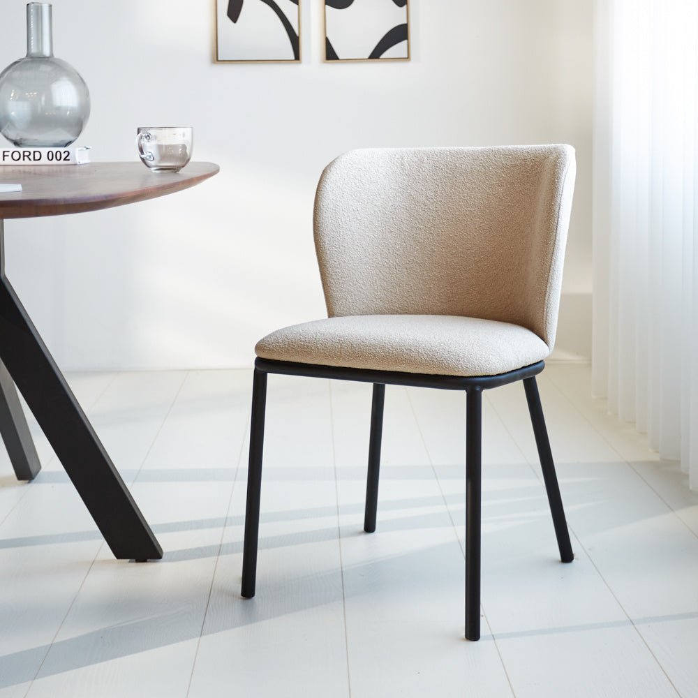 Dining room chair Tess Dimehouse Beige LxWxH 65x62x56 Fabric Atmospheric photo diagonal front view
