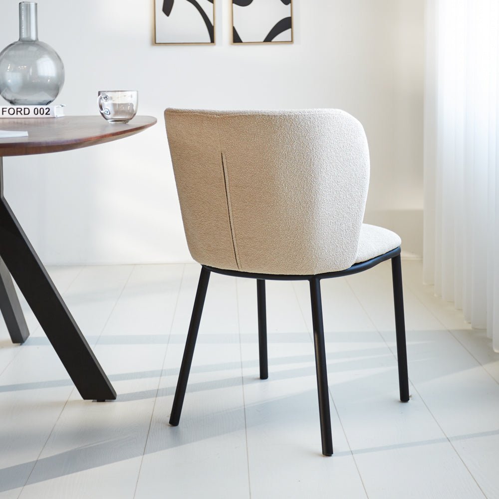 Dining room chair Tess Dimehouse Beige LxWxH 65x62x56 Fabric Atmospheric photo diagonal rear view
