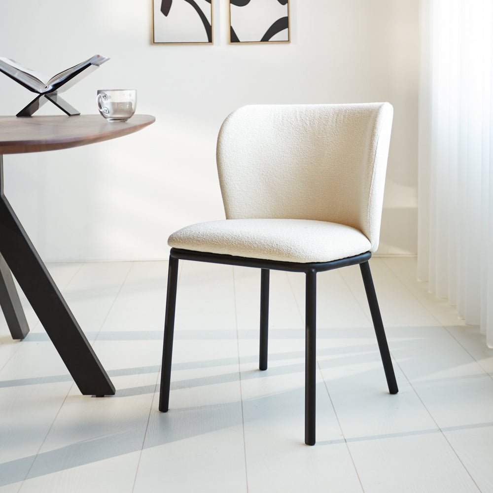 Dining room chair Tess Dimehouse White LxWxH 65x62x56 Fabric Atmospheric photo diagonal front view