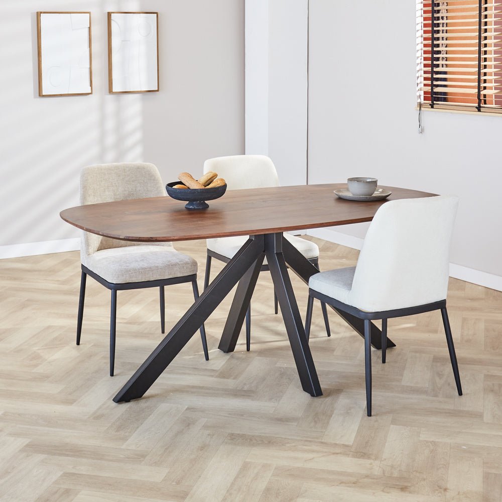 Dining table Paris Dimehouse Brown LxWxH 165x105x8 Acacia wood Atmospheric photo diagonal front view