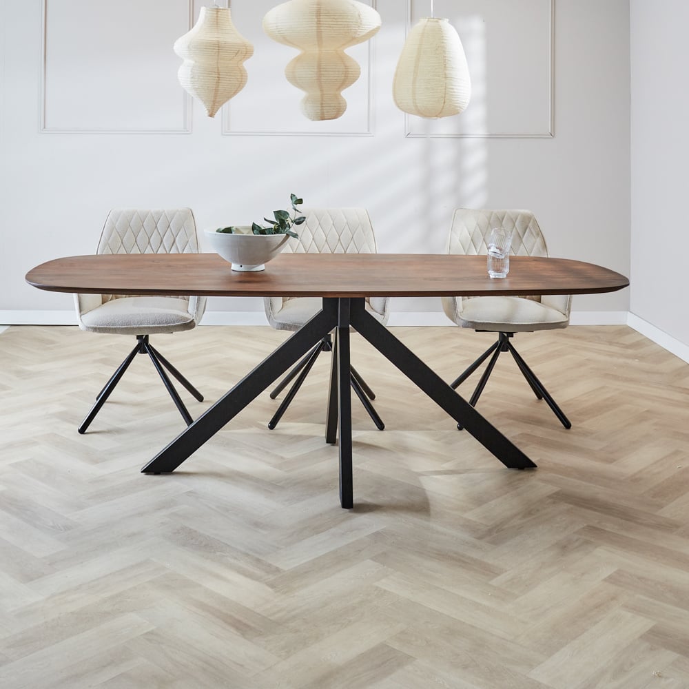 Dining table Paris Dimehouse Brown LxWxH 205x105x8 Acacia wood Atmospheric photo front view