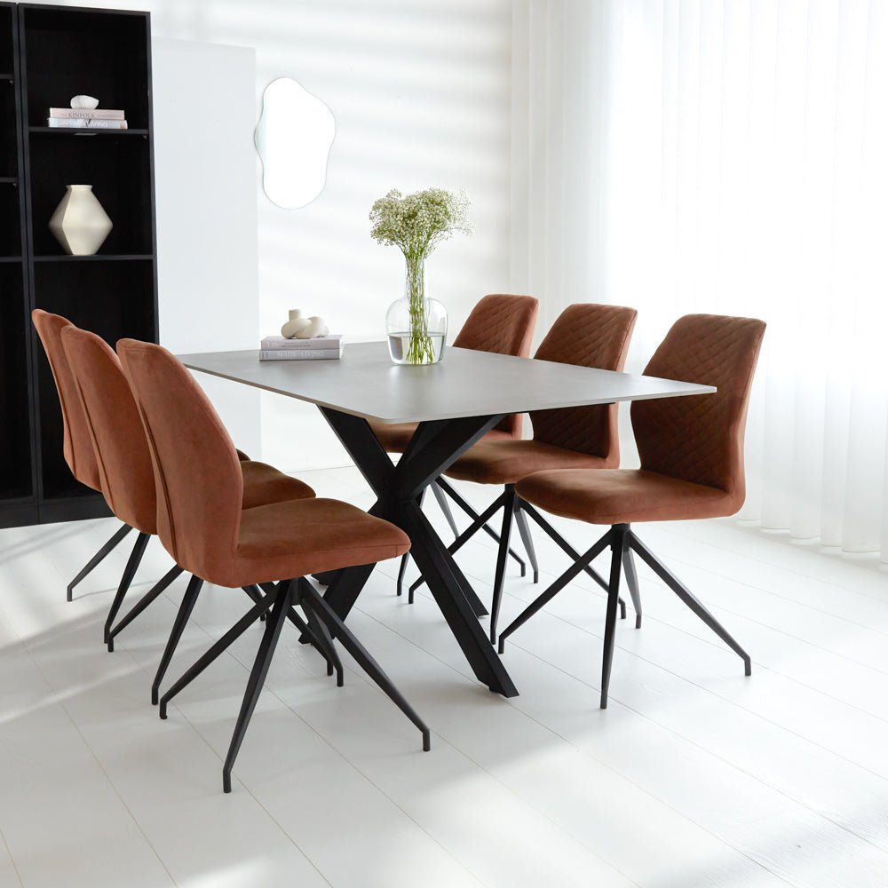 Edin Gray dining table Dimehouse Gray LxWxH 181x102x11 Sintered stone Atmospheric photo diagonal front view