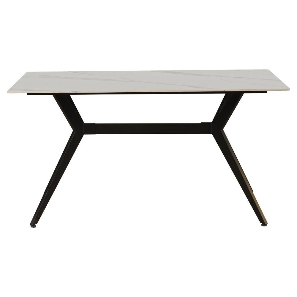 Dining table Grace White Dimehouse White LxWxH 160x94x13 Sintered stone Atmospheric photo diagonal front view