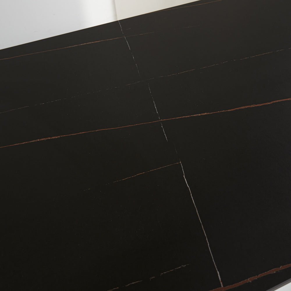 Dining table Grace Black Dimehouse Black LxWxH 160x94x13 Sintered stone Atmospheric photo diagonal front view