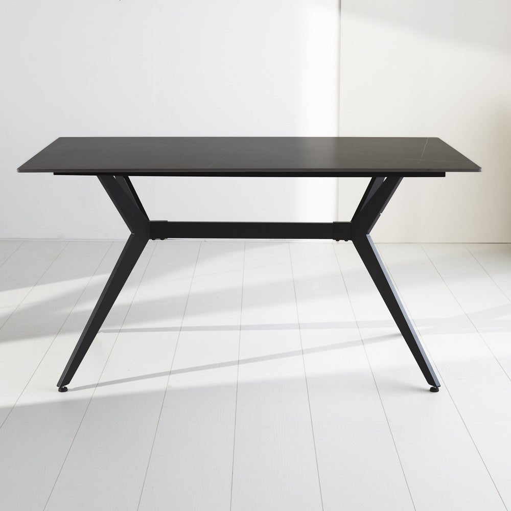 Dining table Grace Black Dimehouse Black LxWxH 160x94x13 Sintered stone Atmospheric photo diagonal front view