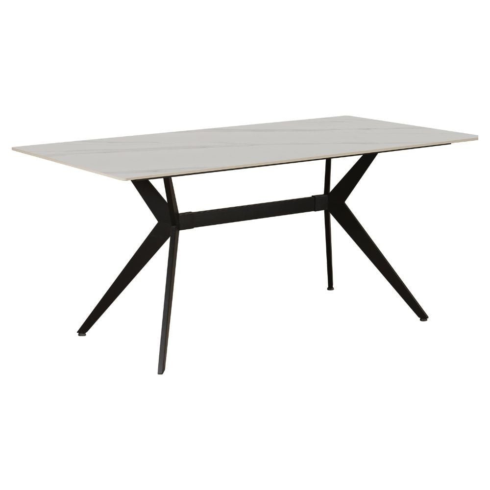 Dining table Grace White Dimehouse White LxWxH 180x104x12 Sintered stone Atmospheric photo diagonal front view