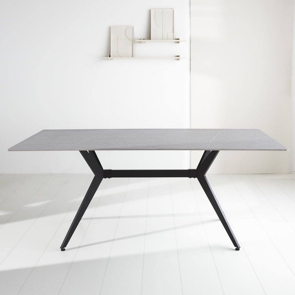 Grace Gray dining table Dimehouse Gray LxWxH 215x105x10 Sintered stone Atmospheric photo diagonal front view
