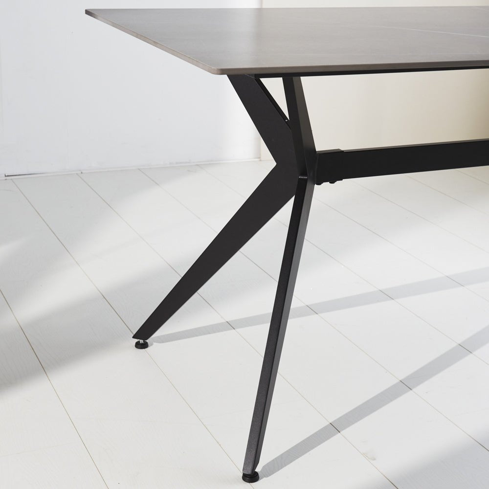 Grace Gray dining table Dimehouse Gray LxWxH 215x105x10 Sintered stone Atmospheric photo diagonal front view