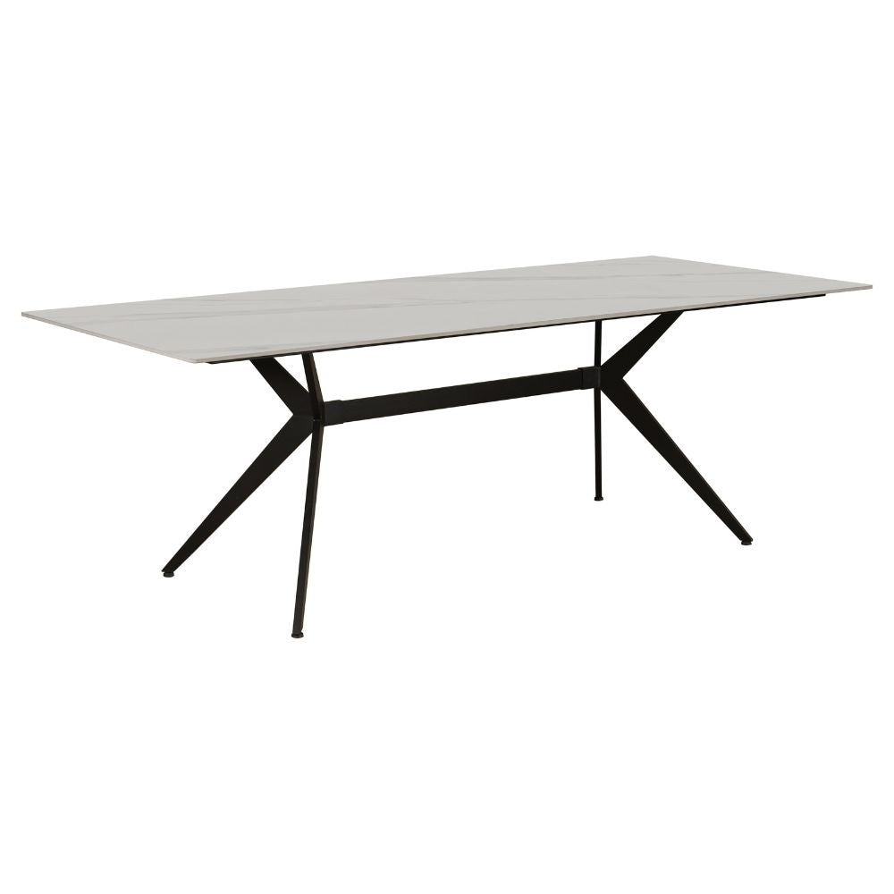 Dining table Grace White Dimehouse White LxWxH 215x105x10 Sintered stone Atmospheric photo diagonal front view