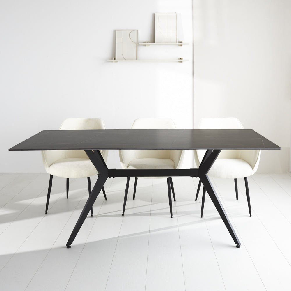 Dining table Grace Black Dimehouse Black LxWxH 215x105x10 Sintered stone Atmospheric photo diagonal front view