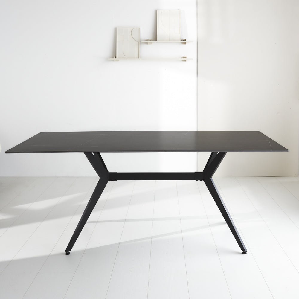 Dining table Grace Black Dimehouse Black LxWxH 215x105x10 Sintered stone Atmospheric photo diagonal front view