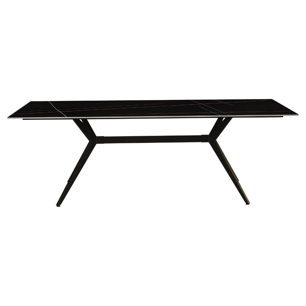 Dining table Grace Black Dimehouse Black Sintered stone Atmospheric photo diagonal front view