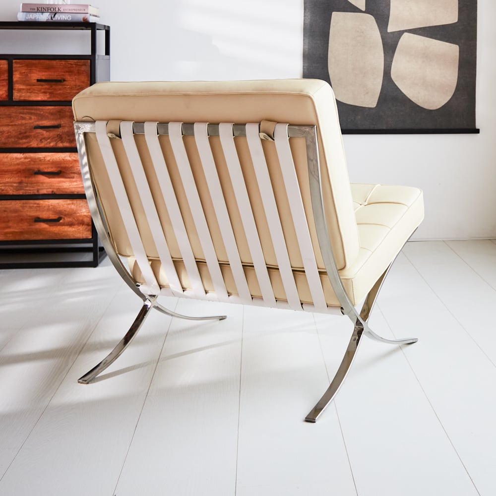 Armchair Expo Dimehouse Cream LxWxH 80x78x78 Cowhide leather Atmospheric photo diagonal rear view
