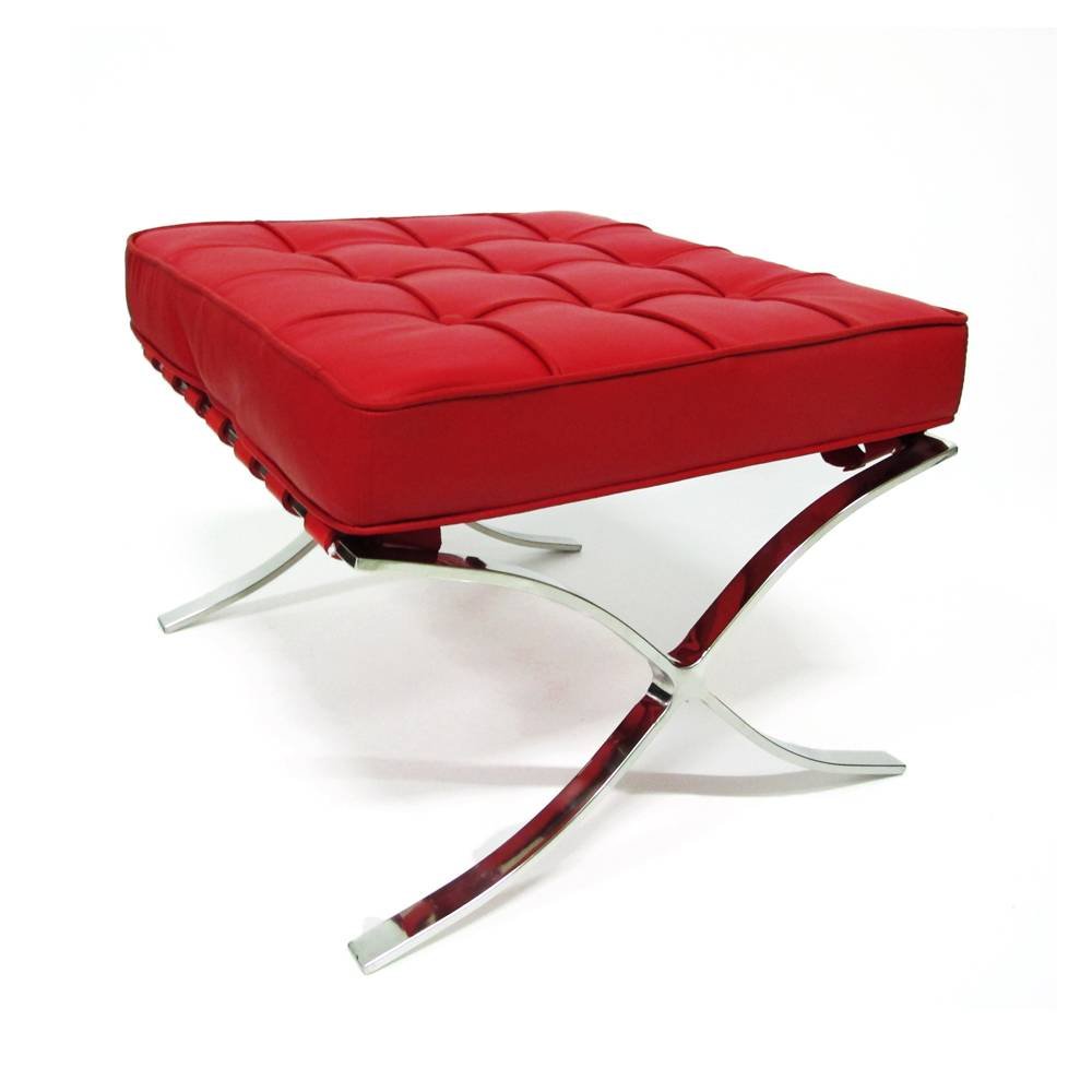 Footstool Expo Premium Dimehouse Red LxWxH 63x62x36 Leather White photo diagonal front view