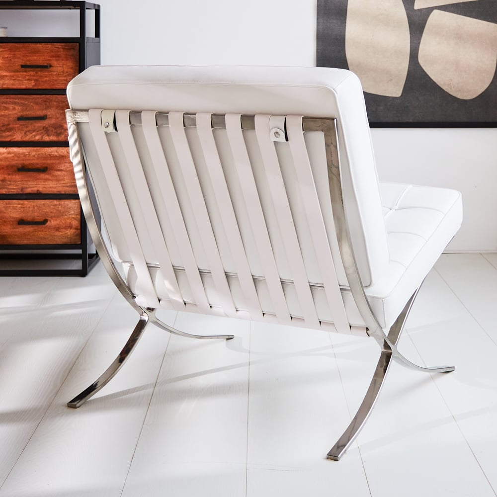 Armchair Expo Dimehouse White LxWxH 80x78x78 Cowhide leather Atmospheric photo diagonal rear view