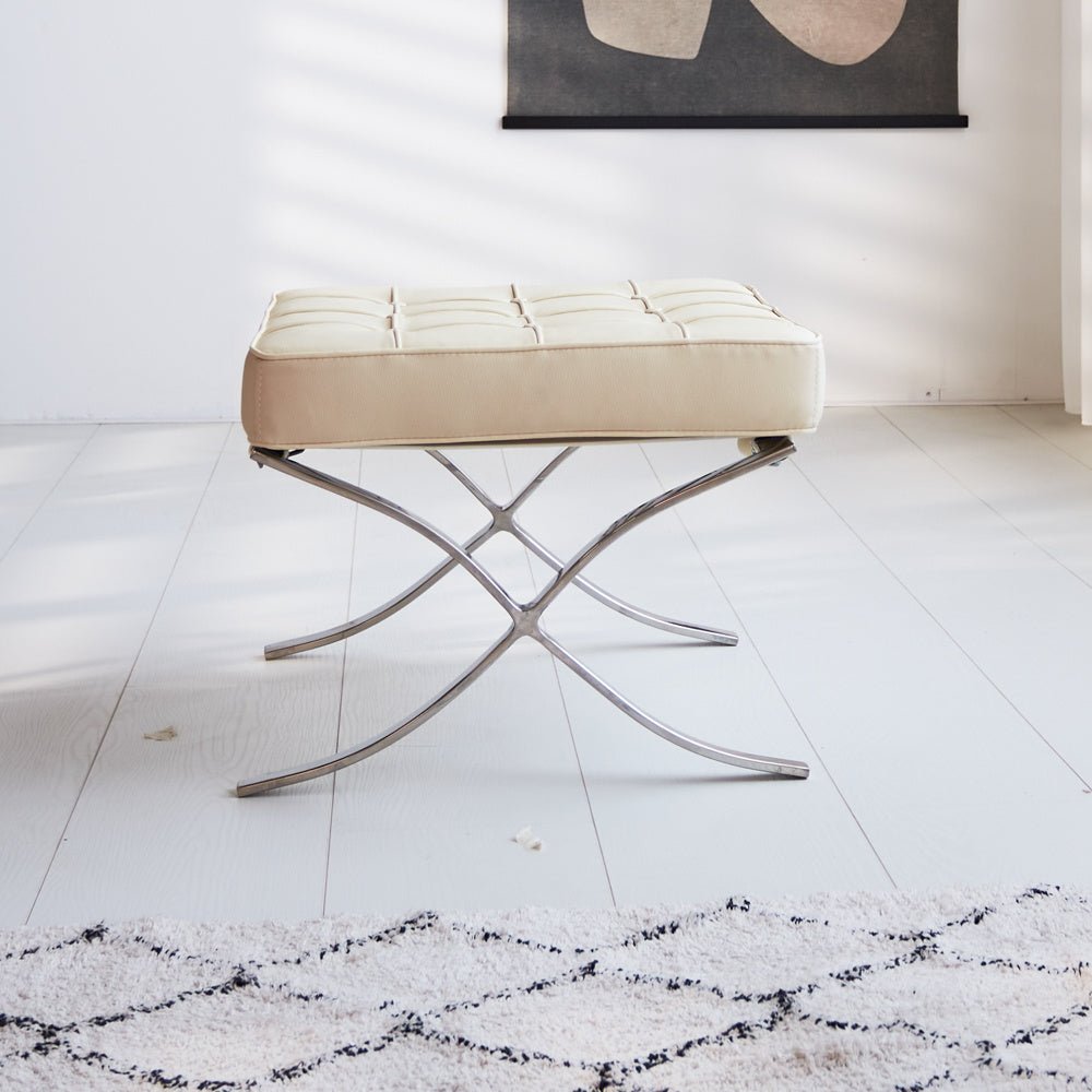Footstool Expo Premium Dimehouse Cream LxWxH 63x62x36 Leather Atmospheric photo side view