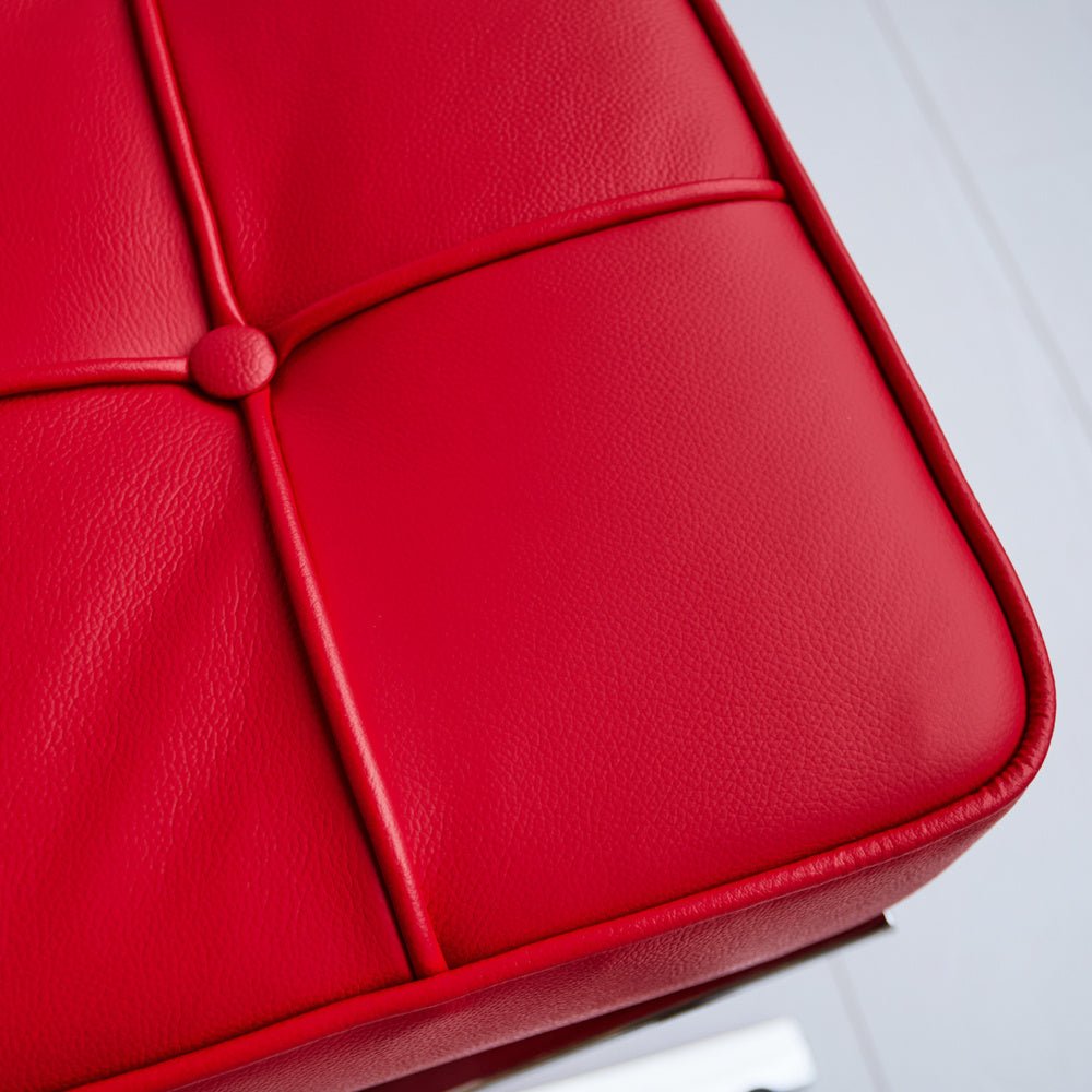 Footstool Expo Premium Dimehouse Red LxWxH 63x62x36 Leather Atmosphere photo color sample