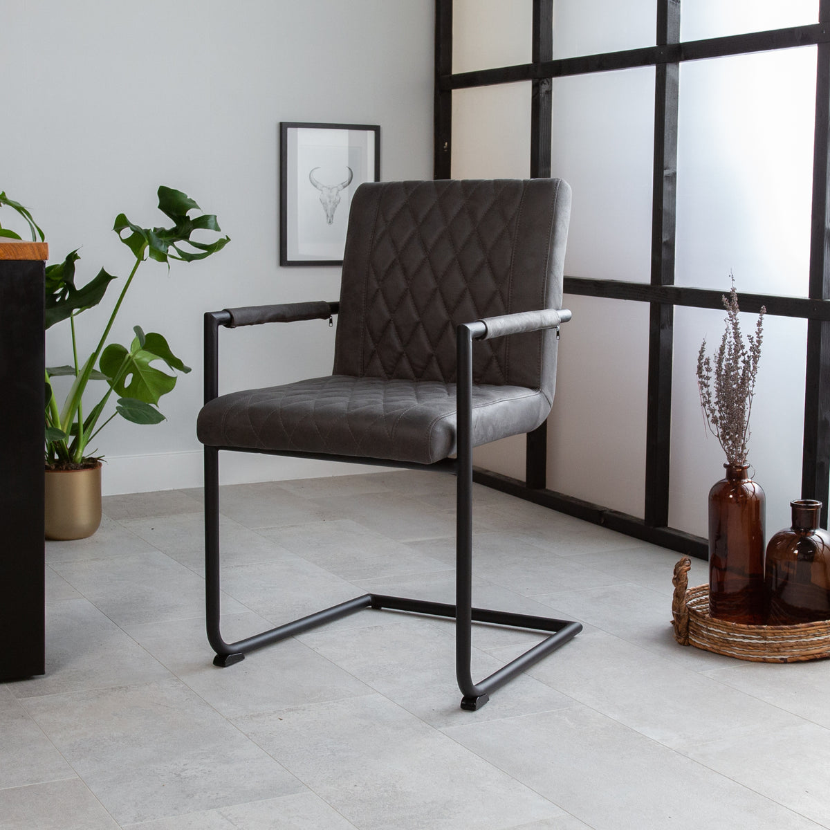 Dining room chair Dean Dimehouse Anthracite LxWxH 70x58x57 Fabric Atmospheric photo diagonal front view
