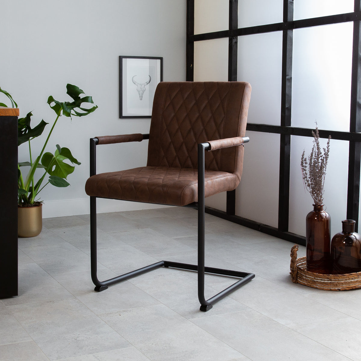 Dining room chair Dean Dimehouse Brown LxWxH 70x58x57 Fabric Atmospheric photo diagonal front view