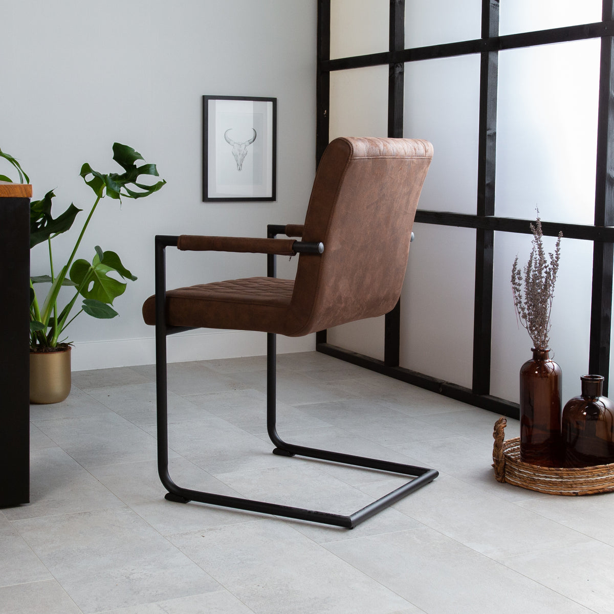Dining room chair Dean Dimehouse Brown LxWxH 70x58x57 Fabric Atmospheric photo diagonal rear view