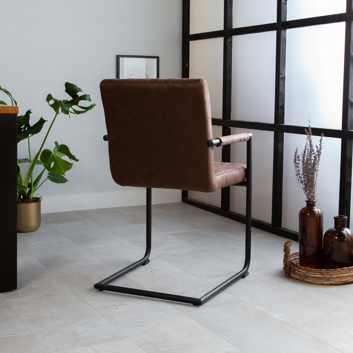 Dining room chair Dean Dimehouse Brown LxWxH 70x58x57 Fabric Atmospheric photo diagonal rear view
