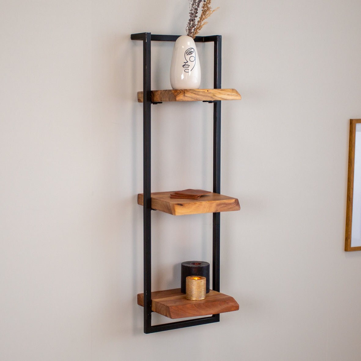 Wall shelf Aberdeen DH Interior Acacia LxWxH 104x36x13 Acacia wood Atmospheric photo diagonal front view