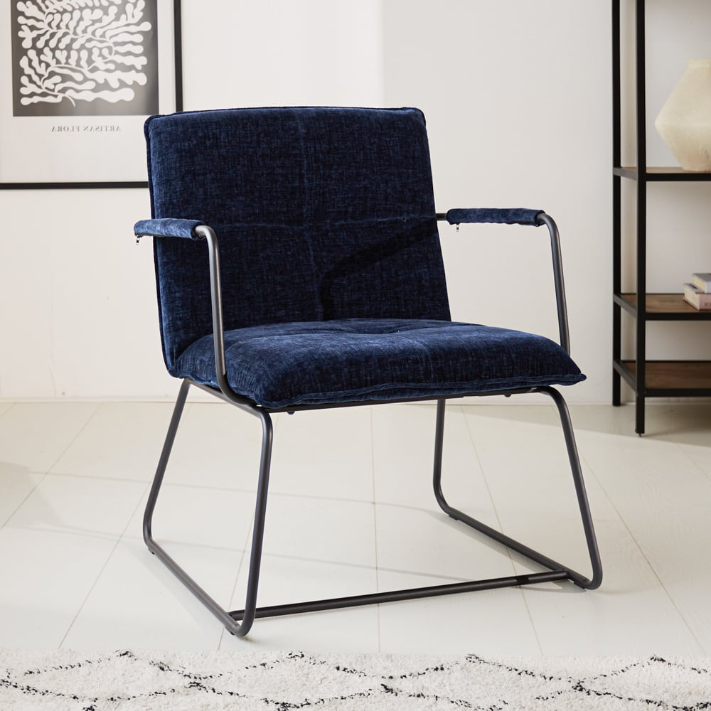 Hailey Chenille armchair Dimehouse Blue LxWxH 66x64x37 Fabric Atmospheric photo diagonal front view