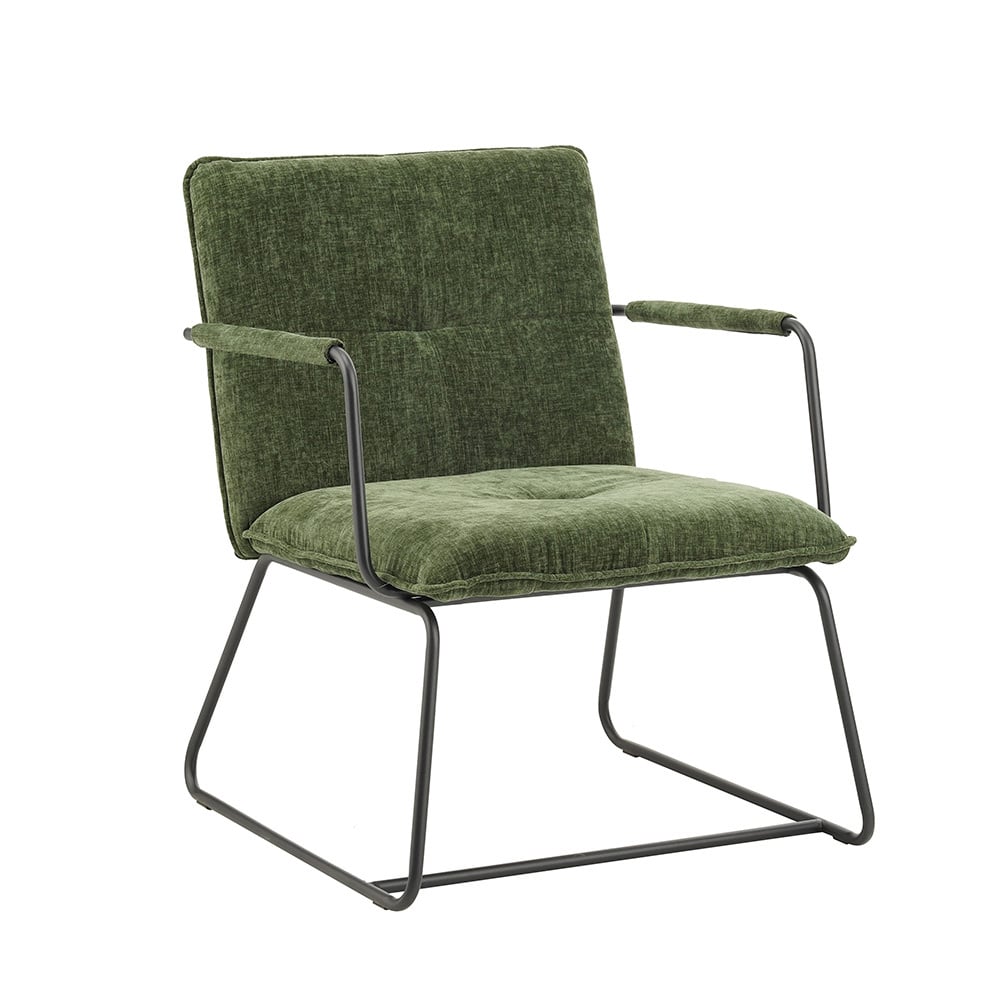 Hailey Chenille armchair Dimehouse Dark green LxWxH 66x64x37 Fabric White photo diagonal front view