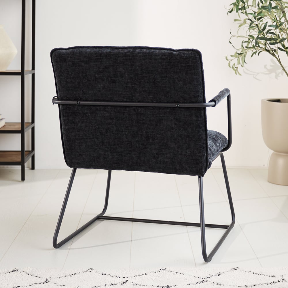 Hailey Chenille armchair Dimehouse Black LxWxH 66x64x37 Fabric Atmospheric photo diagonal rear view