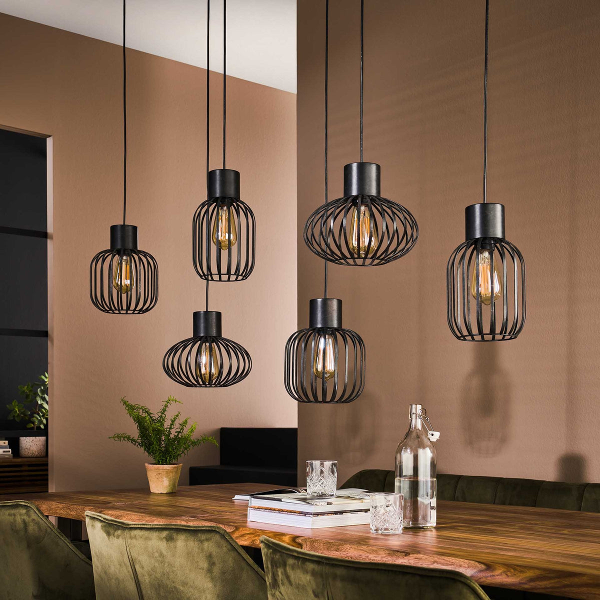 Hanging lamp Luise DH Interior Charcoal LxWxH 143x28x24 Metal Atmosphere photo front view