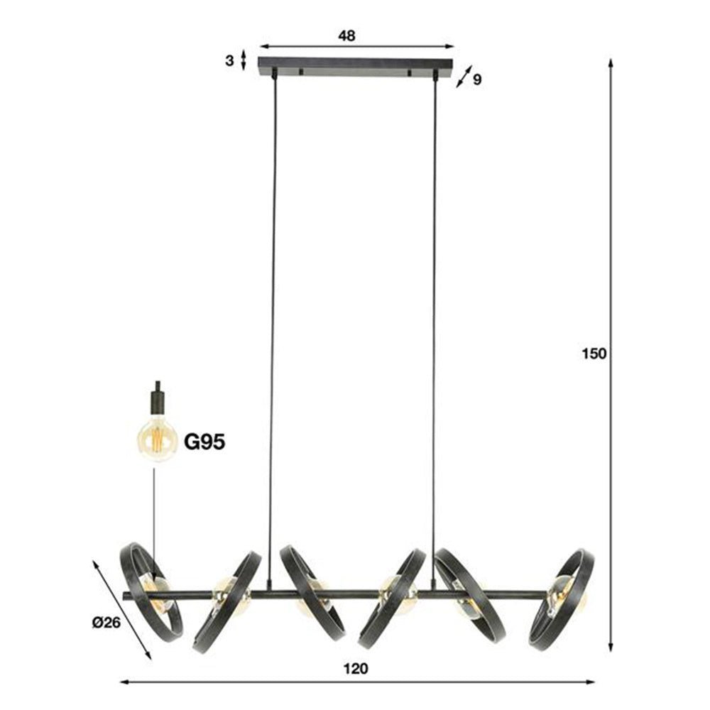 Hanging lamp Otan DH Interior Charcoal LxWxH 125x43x20 Metal White photo size indication