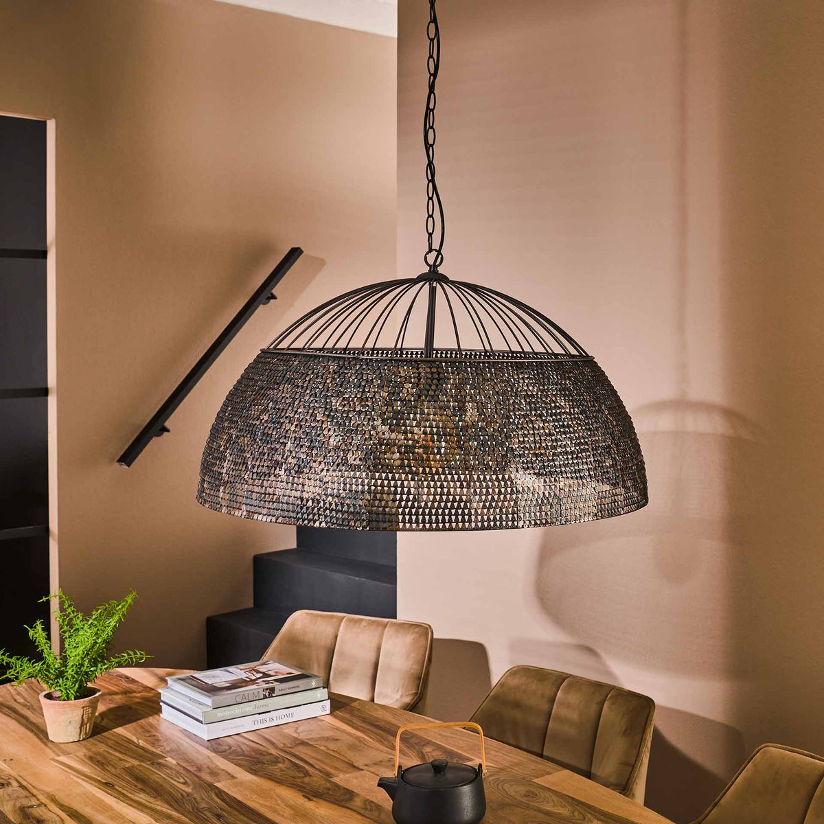 Hanging lamp Armoor DH Interior Brown LxWxH 85x85x49 Black brown Atmospheric photo diagonal front view