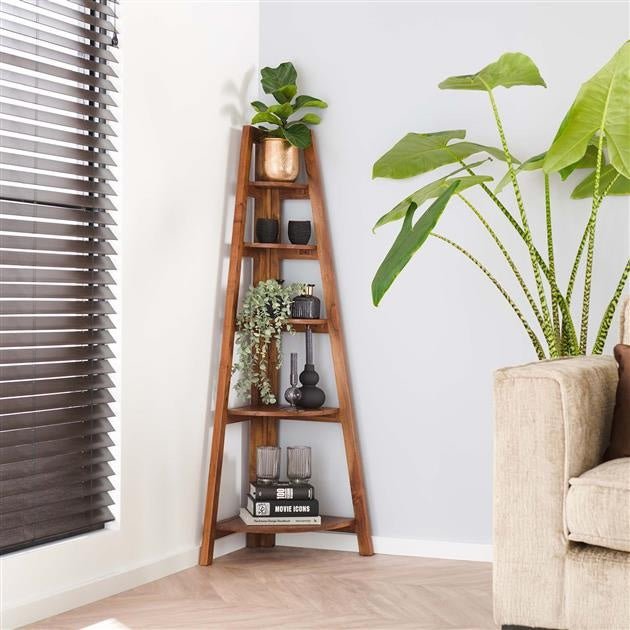 Corner rack Jess DH Interior Acacia LxWxH 135x50x12 Acacia wood Atmospheric photo diagonal front view