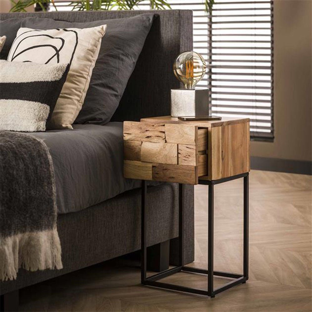 Bedside table Anna-Sophie DH Interior Acacia LxWxH 44x35x28 Acacia wood Atmospheric photo diagonal front view