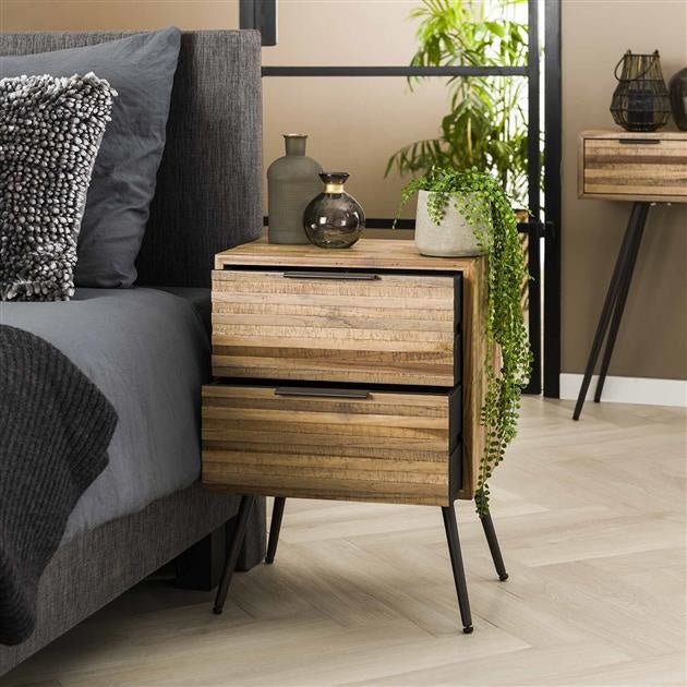 Bedside table Sven DH Interior Weathered LxWxH 64x49x34 Teak Atmospheric photo diagonal front view