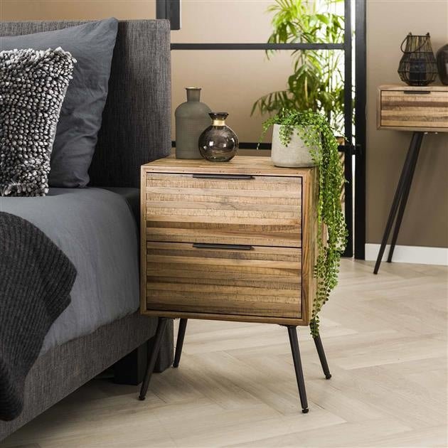 Bedside table Sven DH Interior Weathered LxWxH 64x49x34 Teak Atmospheric photo diagonal front view