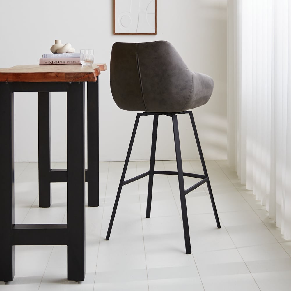 Bar stool Elise Ecoleather Dimehouse Anthracite LxWxH 88x61x54 Eco-leather Atmospheric photo diagonal rear view
